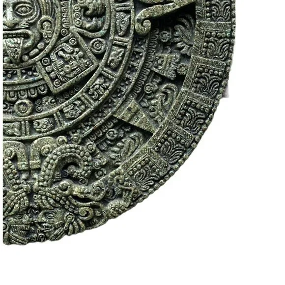 MCM Aztec Sun Stone Calendar-Marked Original Zarebski Crushed Green Stone 11.5"